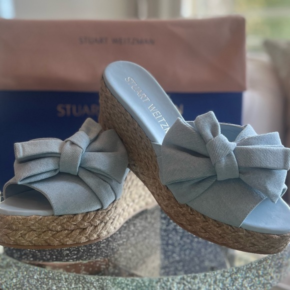 Stuart Weitzman NWB Loveknot Espadrille Wedge Vintage Denim/Jute Size 40/9.5 B - Picture 8 of 10